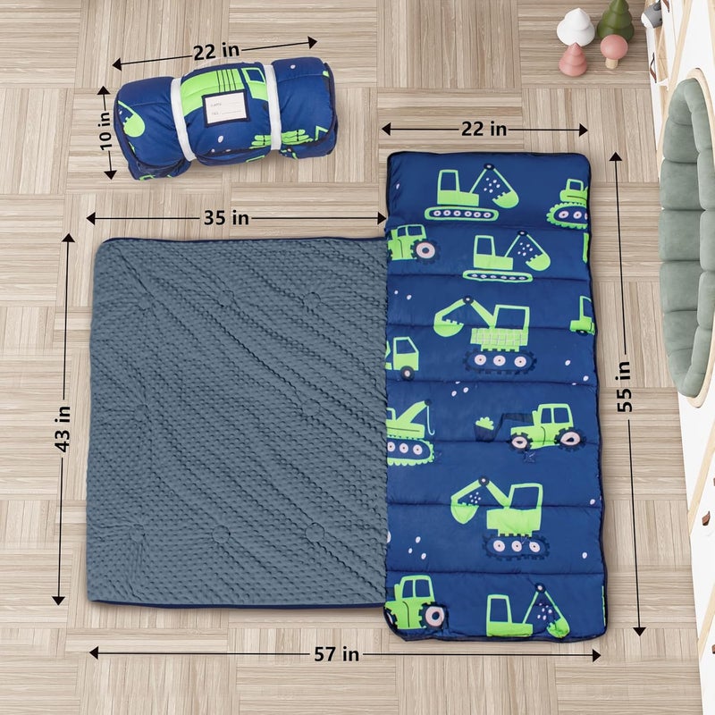 PRIMLECT Thickened Toddler Nap Mat with Removable Pillow and Minky Blanket, Extra Large 55''x35'' Sleeping Bag, Washable, Roll up, Perfect for Daycare, Preschool, Kindergarten, Boys (Excavator) - Image 2
